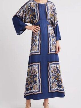 CLEOBELLA Fawn Long Sleeve Satin Maxi Dress In Floral Anise Size Small NWT